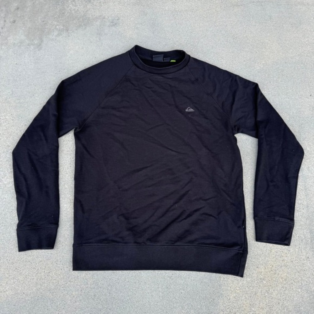 Quiksilver Mens Black Crewneck Sweatshirt Raglan‎ Sleeve Logo Large L